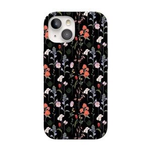 Black Floral Pattern iPhone 15 Case - Decorative Protective Cover